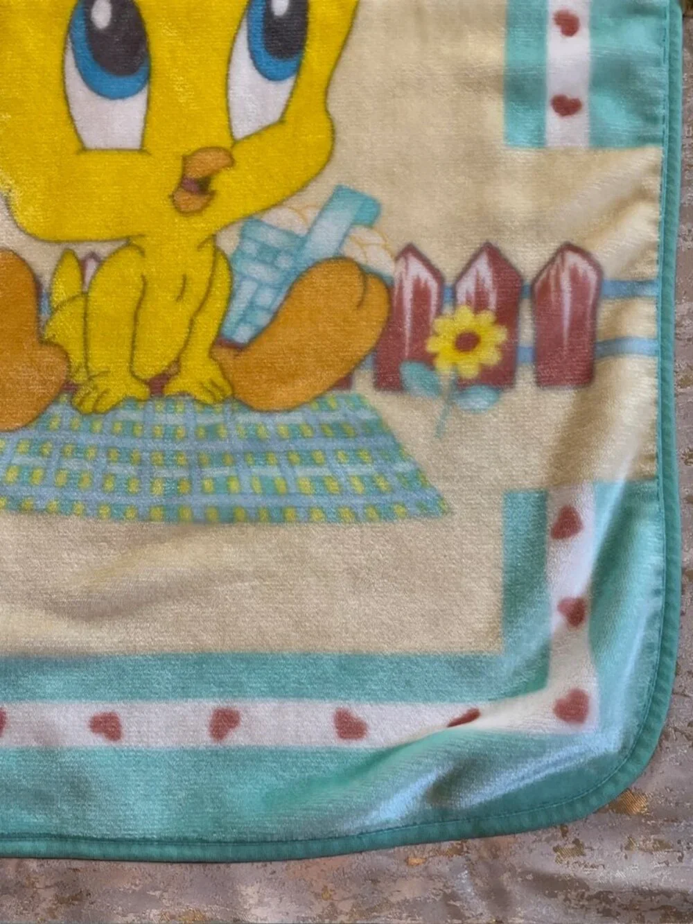 Vintage 2001 Baby Tweety Bird Looney Tunes Crib Blanket Plush Infant 28x42 Y2K